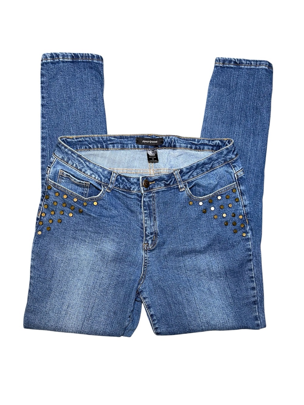 Ashley Stewart studded blue jeans high rise Sz 14 / L tall womens #260